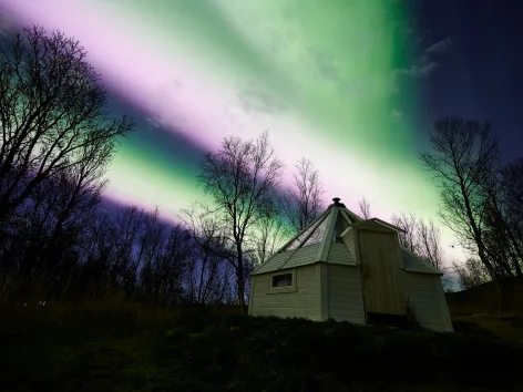 Crystal lavvu under the Northern Lights