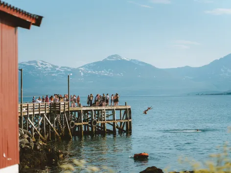 People taking a cold bath in Telegrafbukta in Tromsø