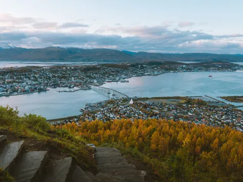 View of Tromso from the Sherpa stairs during autumn.