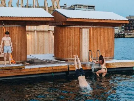 Ice bathing at Pust in Tromso, Northern Norway