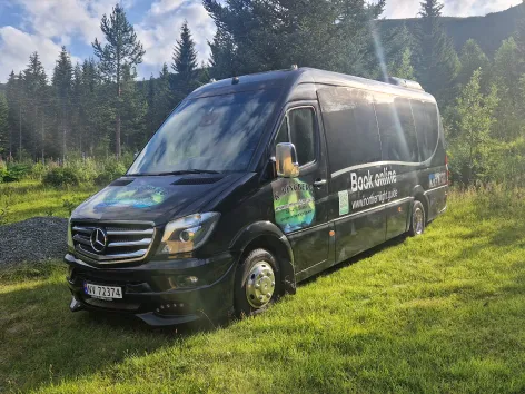 Minibuss parkert om sommeren