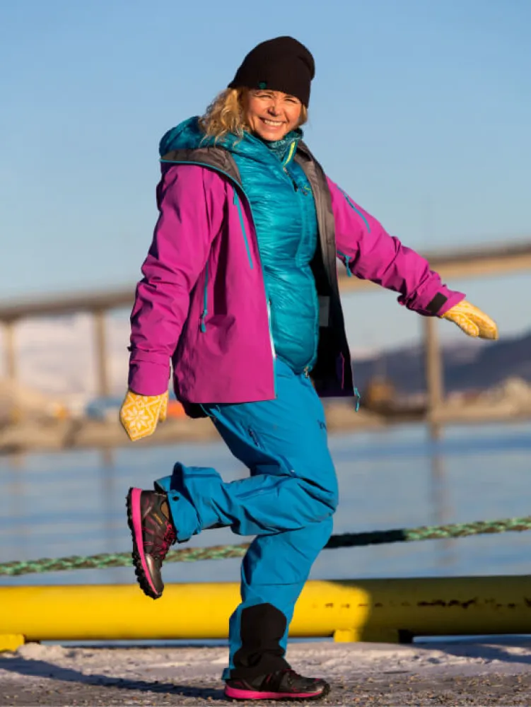 Lady showing how to dress in the Arctic in Tromso