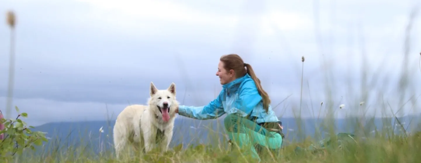 Cuddling with a husky in Tromso